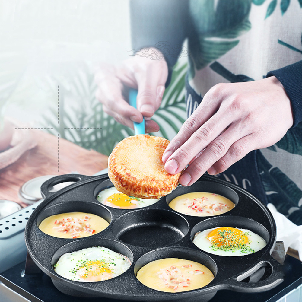 Egg Waffle Pan - Patelnia żeliwna z 7 otworami, nieprzywierająca,